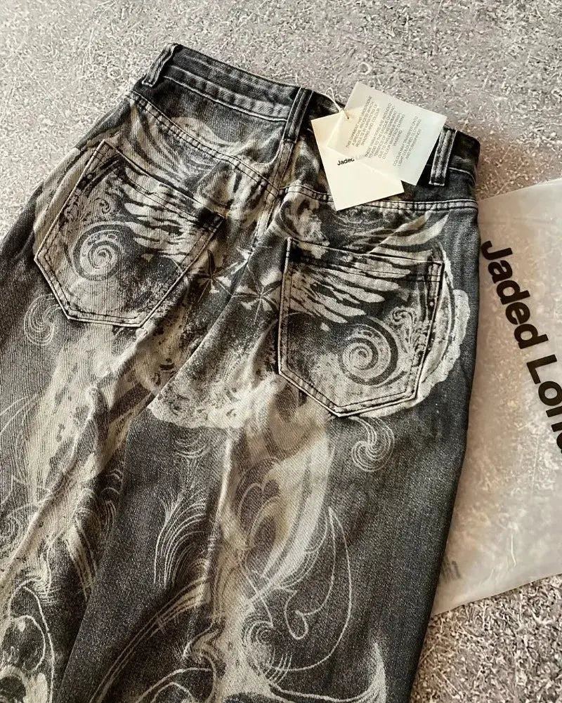 Big Washed Black Grey Jeans Loose