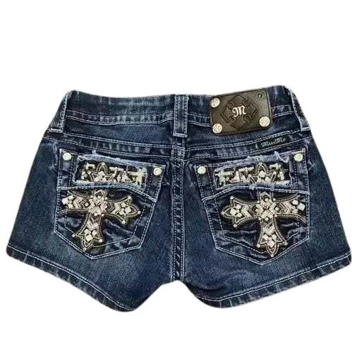 Retro Angel Wing Denim Shorts Y2K