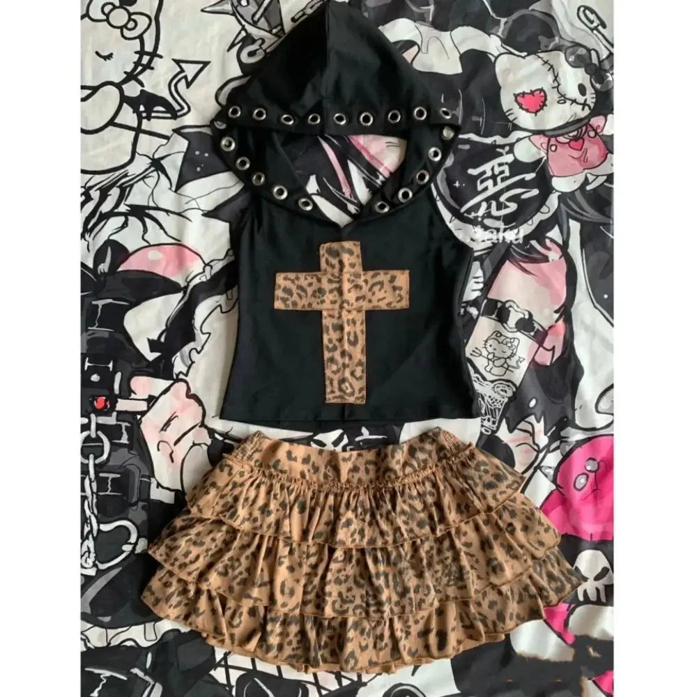 2000s Aesthetic Sexy Leopard Two Piece Set