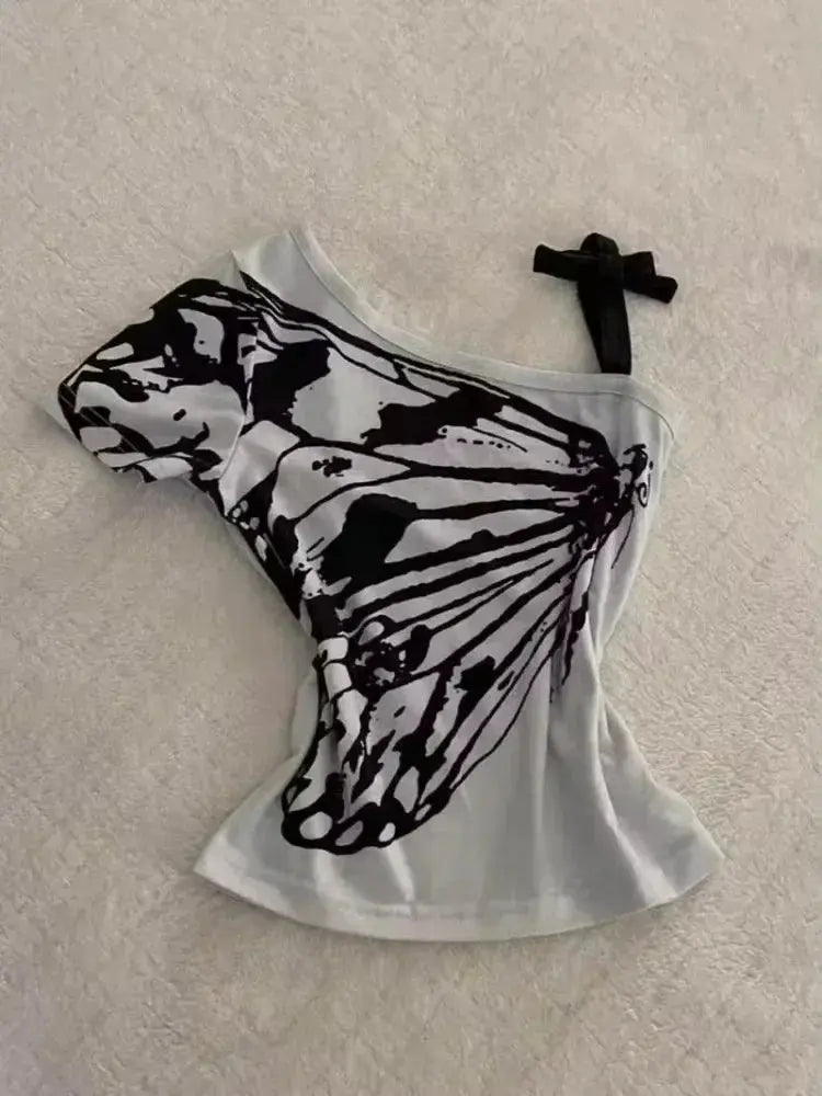 2024 Summer Sexy One Shoulder Design Y2k Vintage T-Shirts