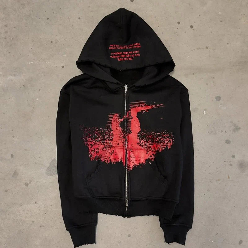 Black Printed Zip Hoodies (7 wariantów)