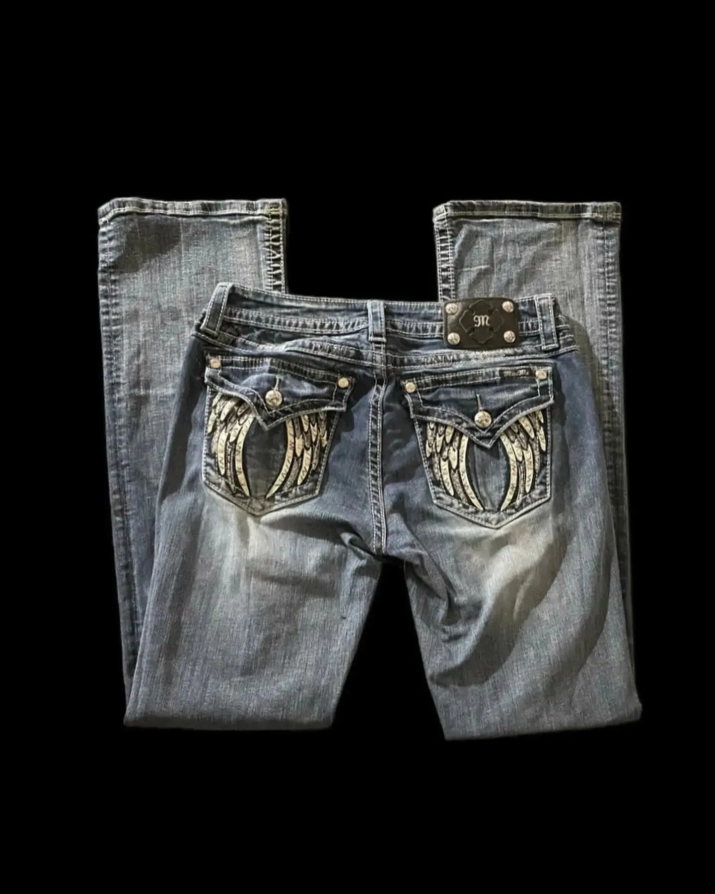 Y2K Embroidery Diamond Jeans Wings