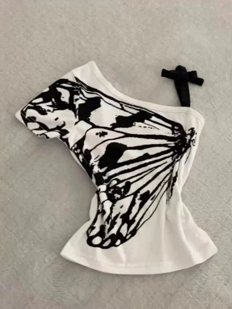2024 Summer Sexy One Shoulder Design Y2k Vintage T-Shirts