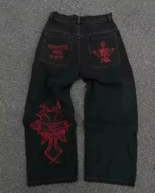Y2K Embroidery Diamond Jeans Wings