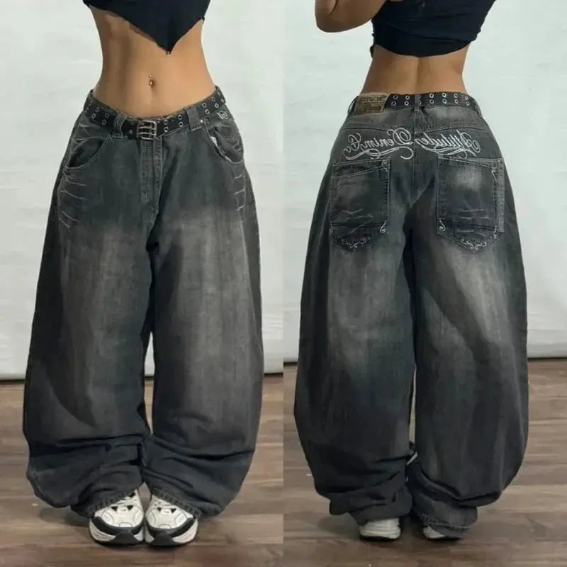 Big Washed Black Grey Jeans Loose