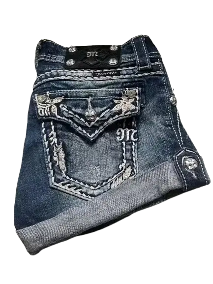 Retro Angel Wing Denim Shorts Y2K