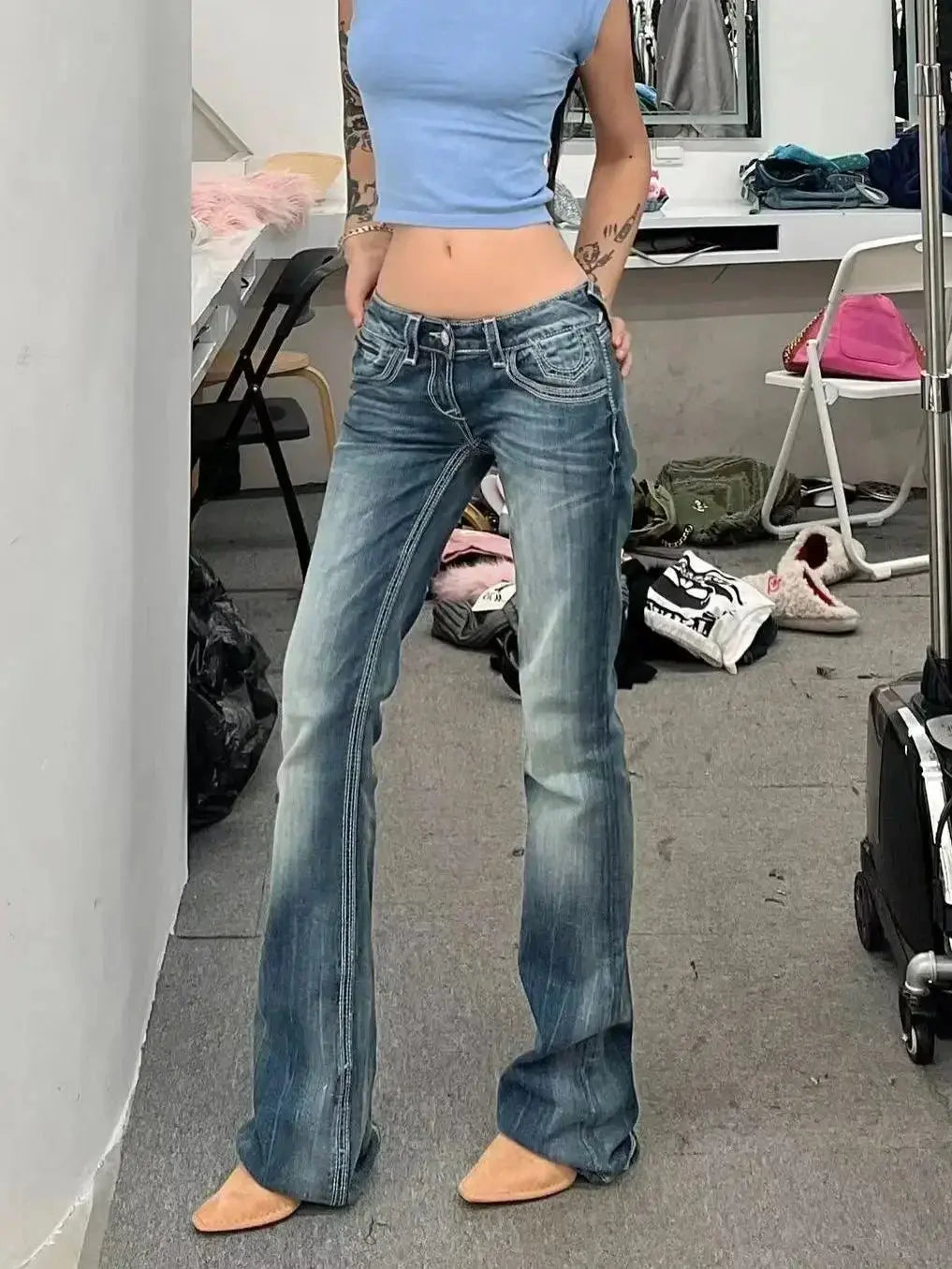 Vintage Streetwear Low Rise Flare Jeans