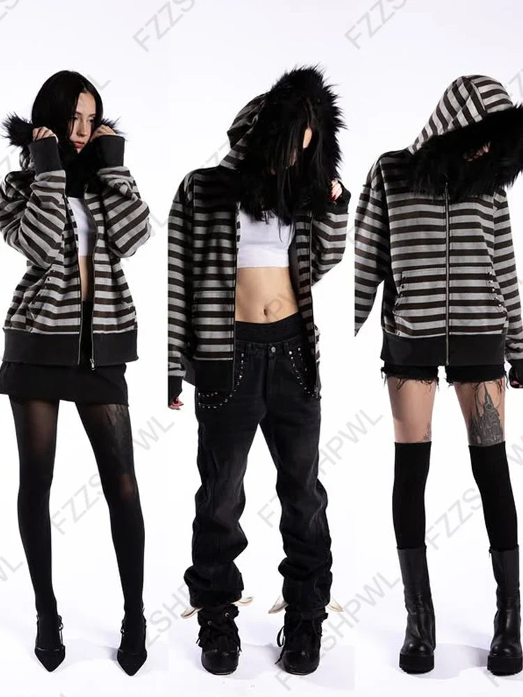 Black White Zip Hoodie