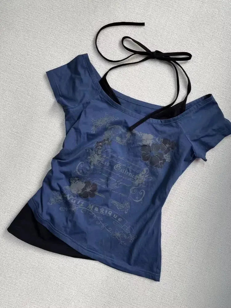 2024 Summer Sexy One Shoulder Design Y2k Vintage T-Shirts