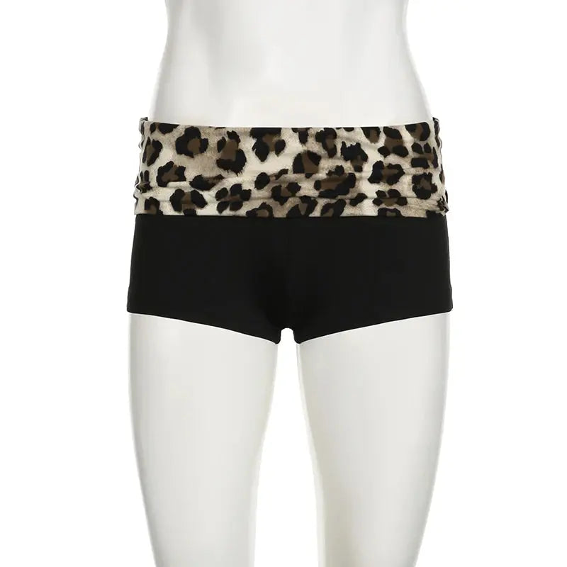 Leopard Print Skinny Shorts Y2K Aesthetic 2000s