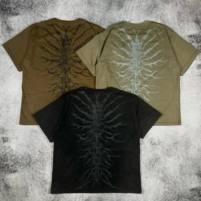 Gothic Skeleton Print T shirt Loose