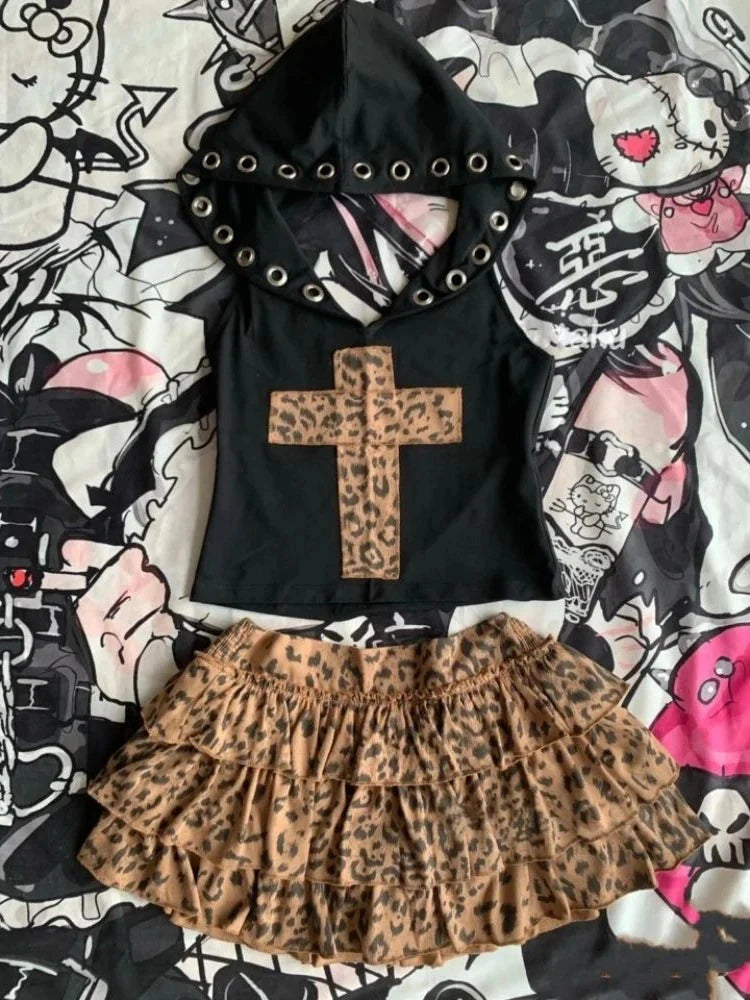 2000s Aesthetic Sexy Leopard Two Piece Set