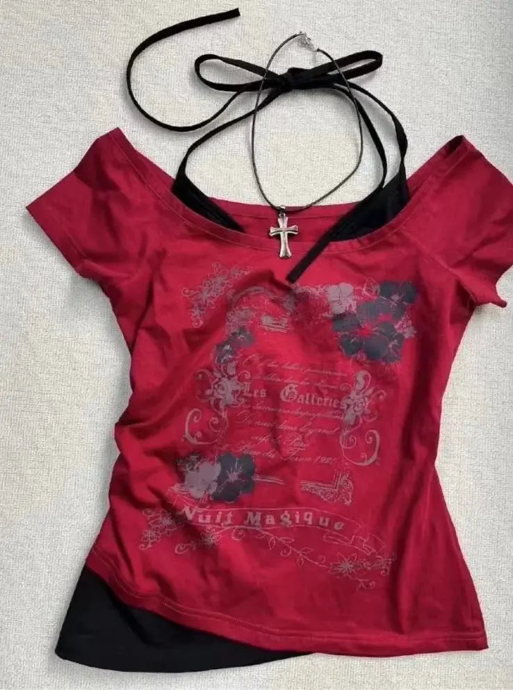 2024 Summer Sexy One Shoulder Design Y2k Vintage T-Shirts