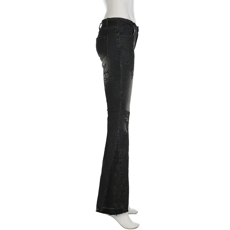 SUCHCUTE Vintage Plant Printed Flared Jeans Y2K