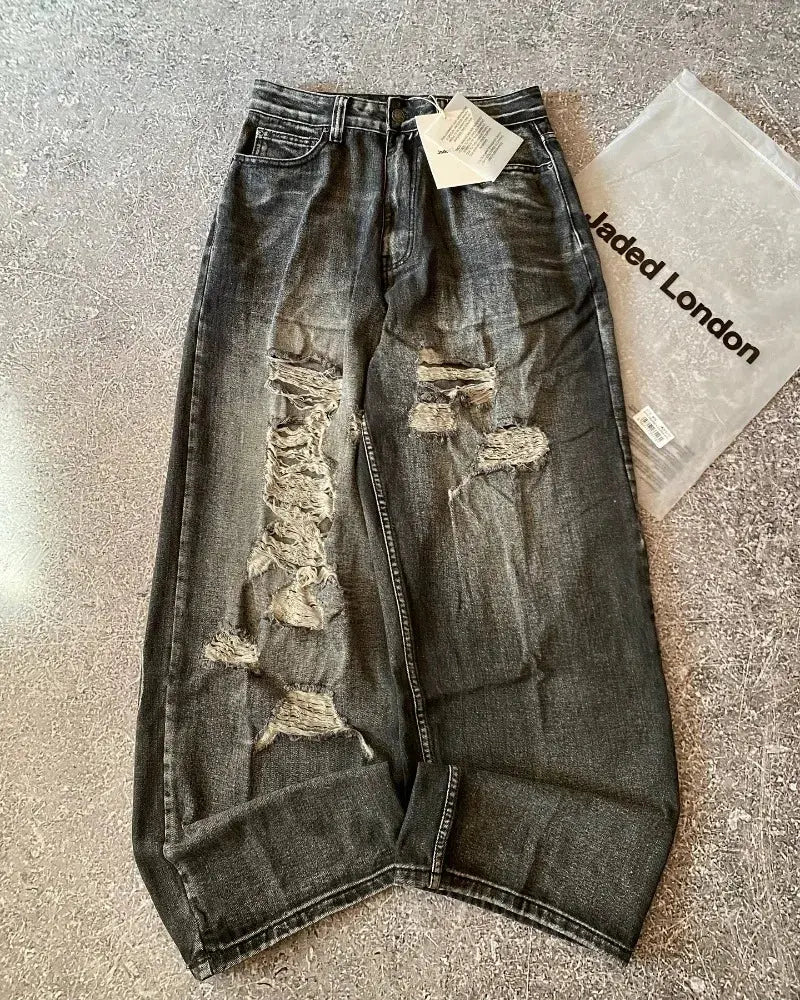 Big Washed Black Grey Jeans Loose