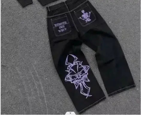 Y2K Embroidery Diamond Jeans Wings