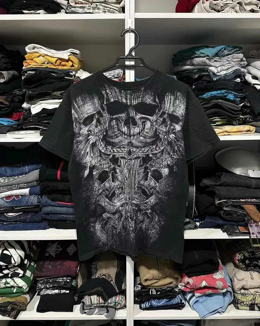 Gothic Skeleton Print T shirt Loose