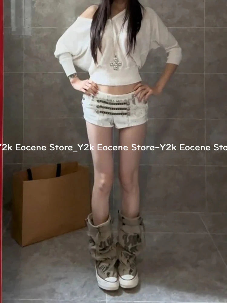 White jeans mini shorts