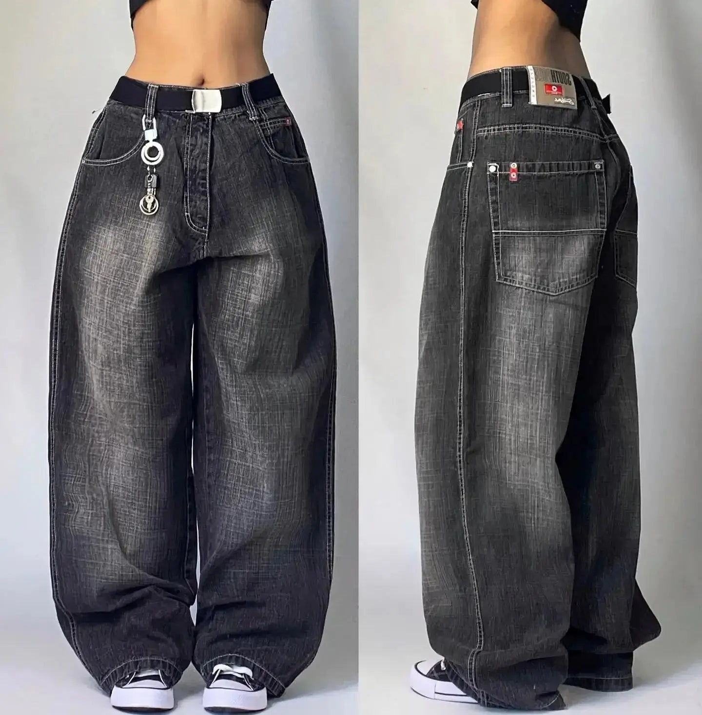 Big Washed Black Grey Jeans Loose