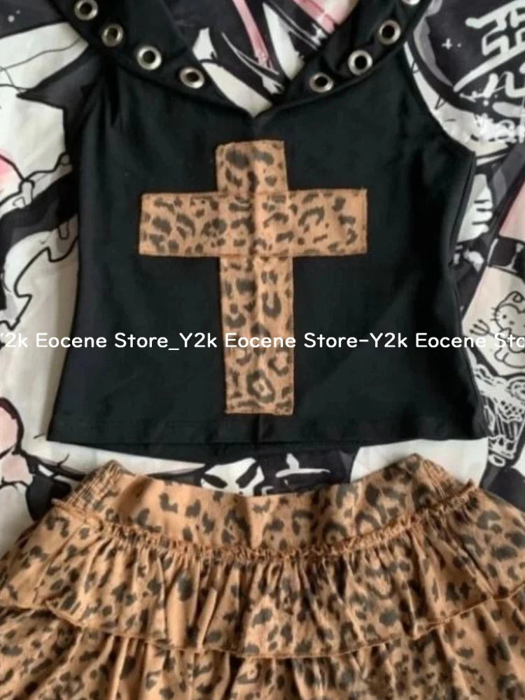 2000s Aesthetic Sexy Leopard Two Piece Set