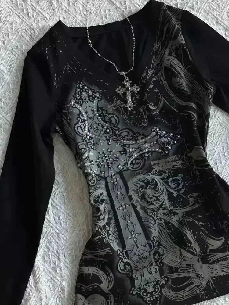 Vintage Gothic Streetwear T-shirt Woman Y2k Tops