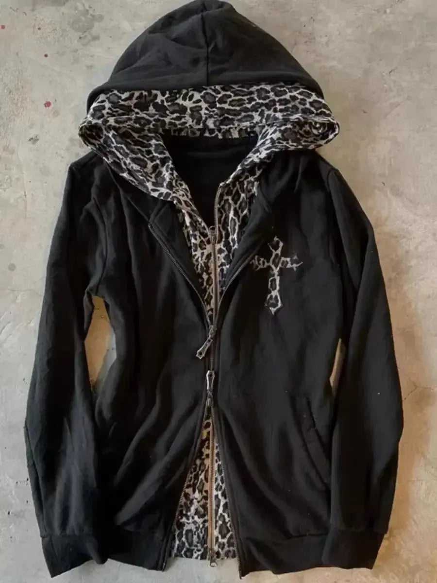 Gothic Cross Pattern Zipper Hoodie