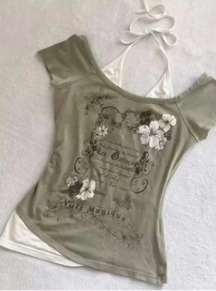 2024 Summer Sexy One Shoulder Design Y2k Vintage T-Shirts