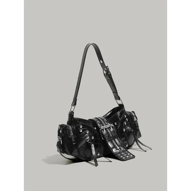 Y2k Black Motorcycle Shoulder Bag