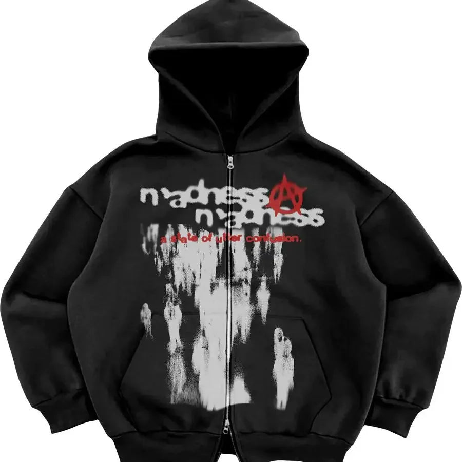 Black Printed Zip Hoodies (7 wariantów)