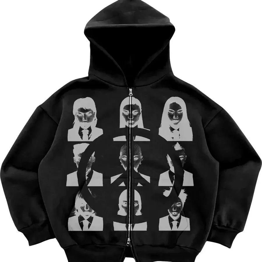 Black Printed Zip Hoodies (7 wariantów)