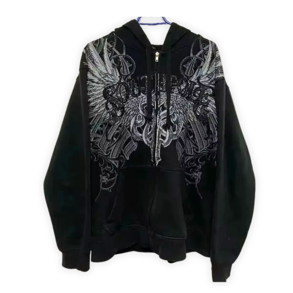 Y2K Zip Hoodie – Czarna z nadrukiem