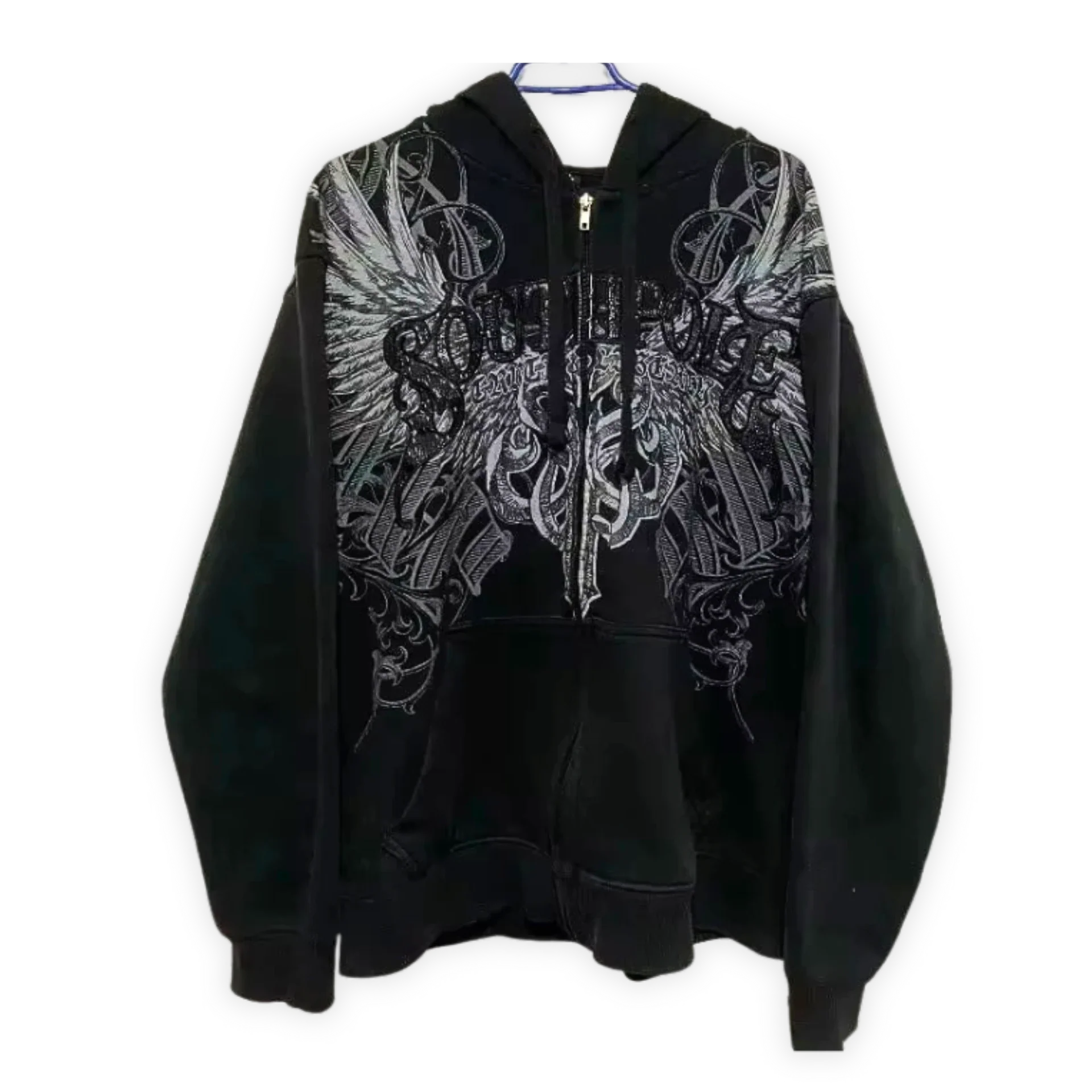 Y2K Zip Hoodie – Czarna z nadrukiem