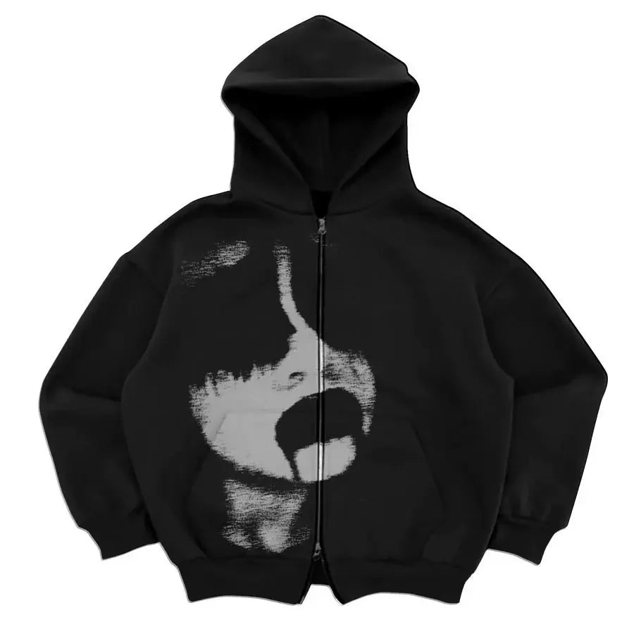 Black Printed Zip Hoodies (7 wariantów)