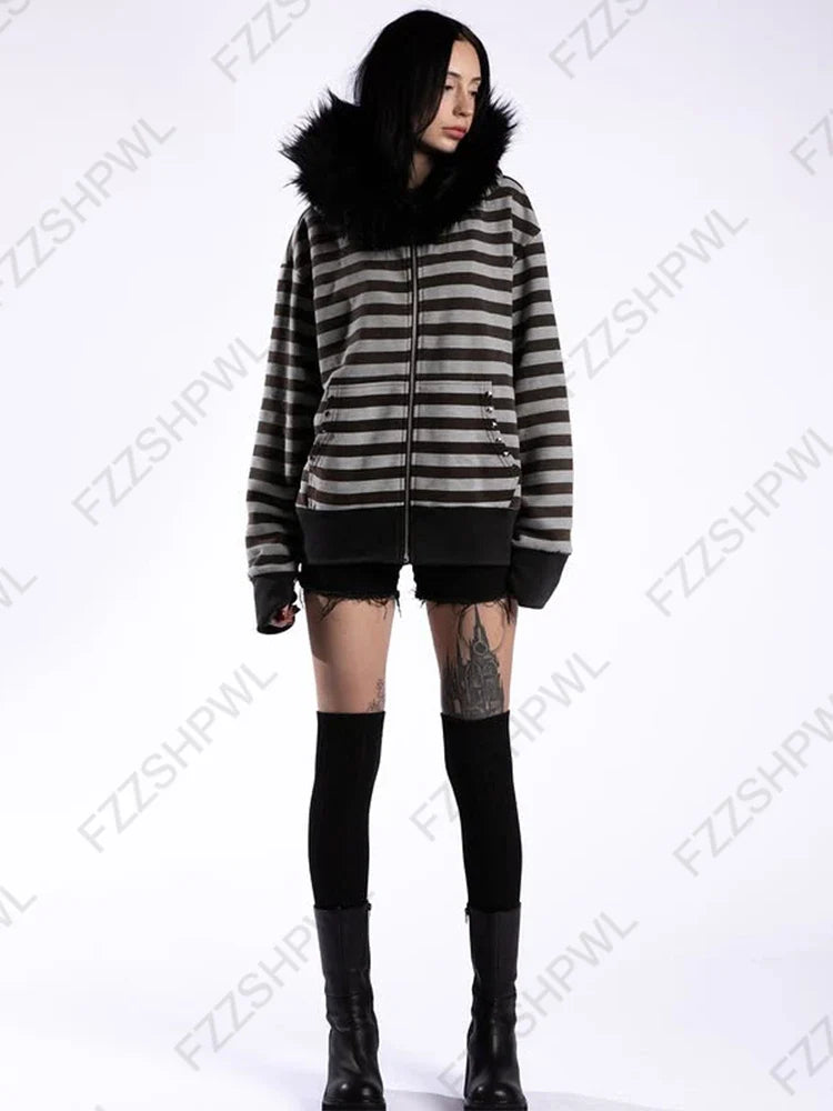Black White Zip Hoodie