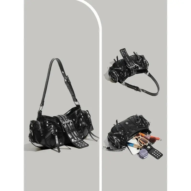 Y2k Black Motorcycle Shoulder Bag