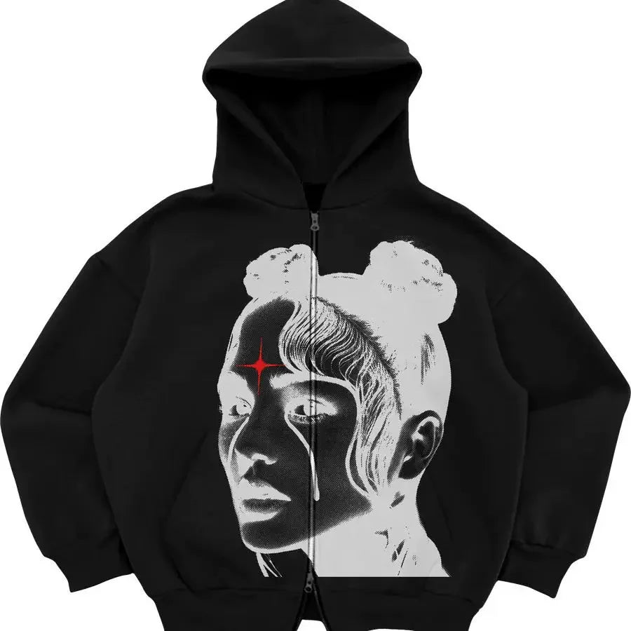 Black Printed Zip Hoodies (7 wariantów)