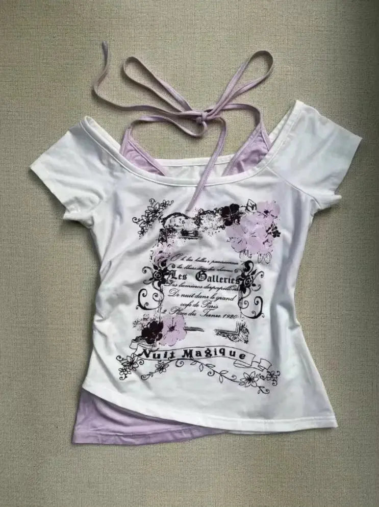 2024 Summer Sexy One Shoulder Design Y2k Vintage T-Shirts