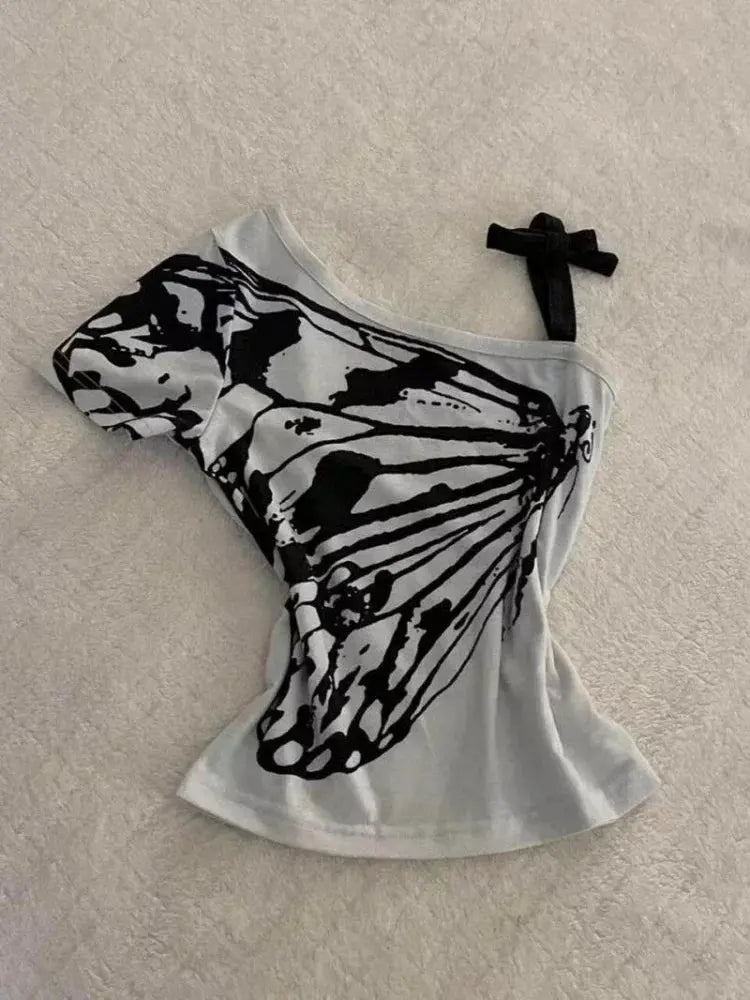 2024 Summer Sexy One Shoulder Design Y2k Vintage T-Shirts