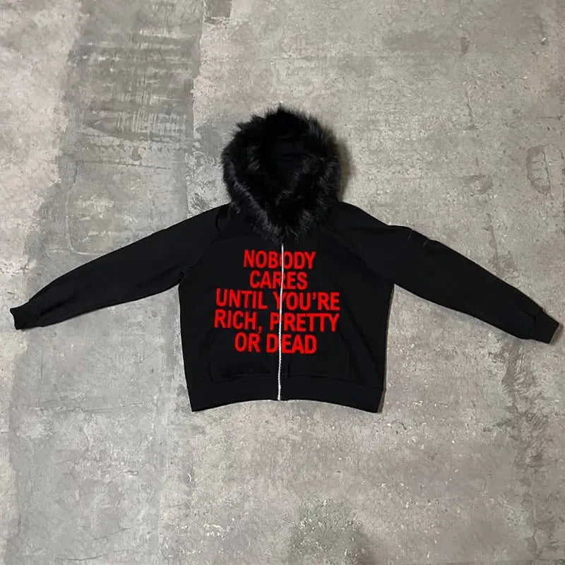 NOBODY CARES ZIP HOODIE