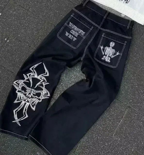 Y2K Embroidery Diamond Jeans Wings