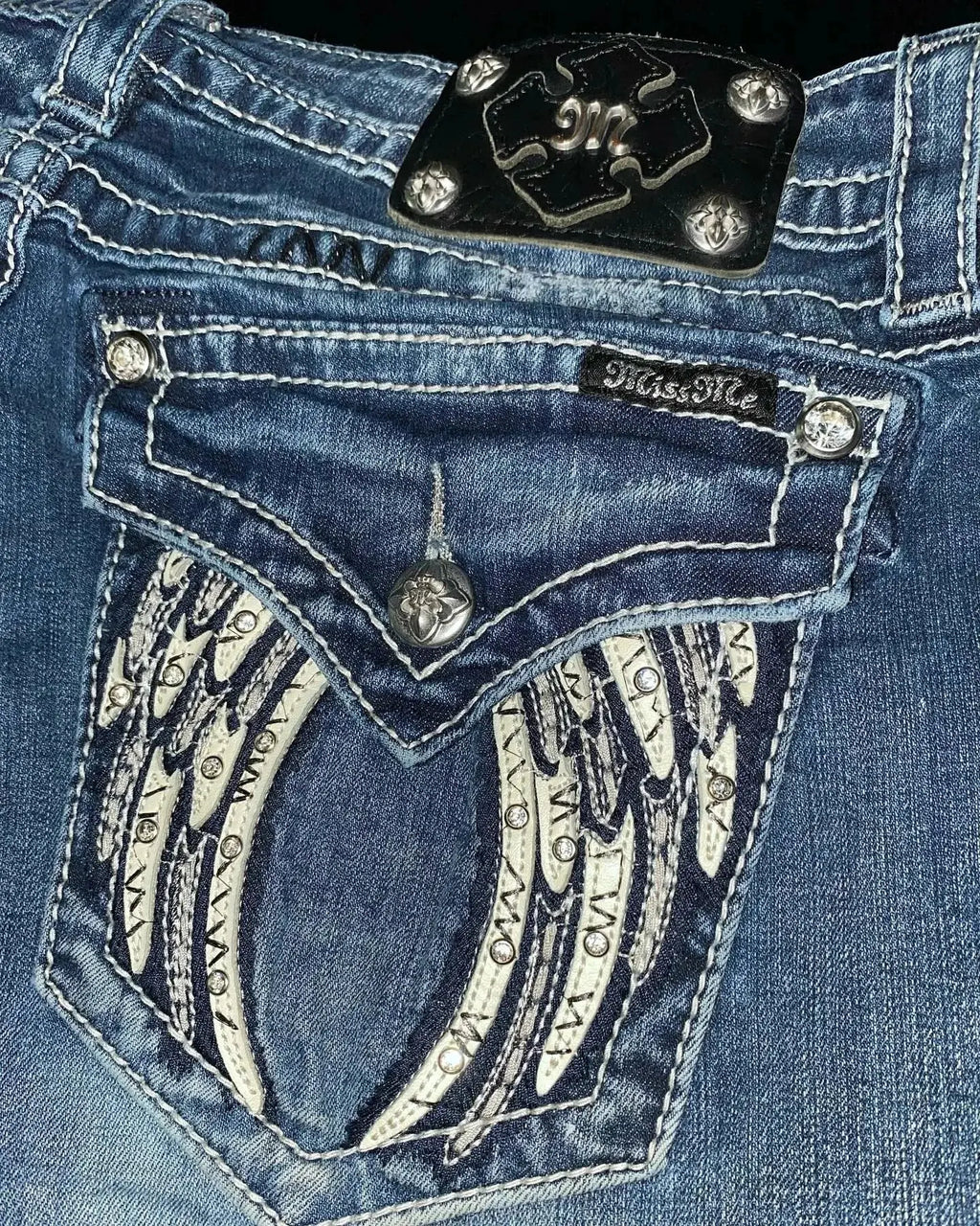 Y2K Embroidery Diamond Jeans Wings