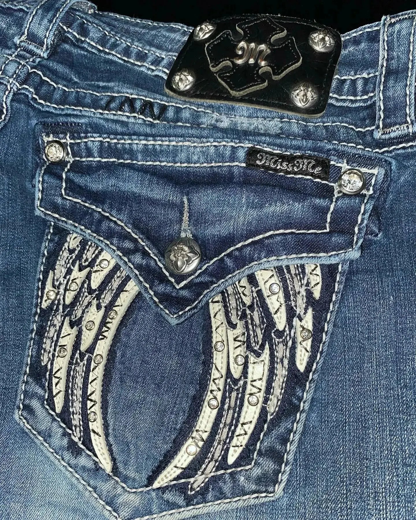 Y2K Embroidery Diamond Jeans Wings