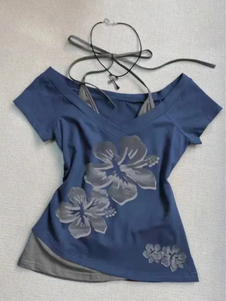 2024 Summer Sexy One Shoulder Design Y2k Vintage T-Shirts