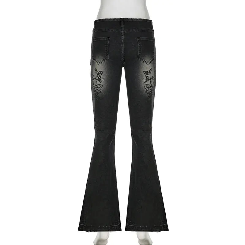 SUCHCUTE Vintage Plant Printed Flared Jeans Y2K