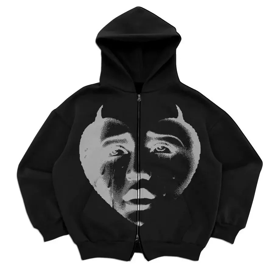 Black Printed Zip Hoodies (7 wariantów)