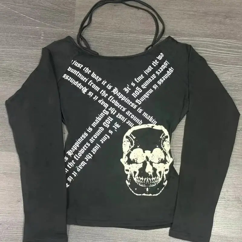 Long Sleeve Print T-Shirts Women Slash Neck