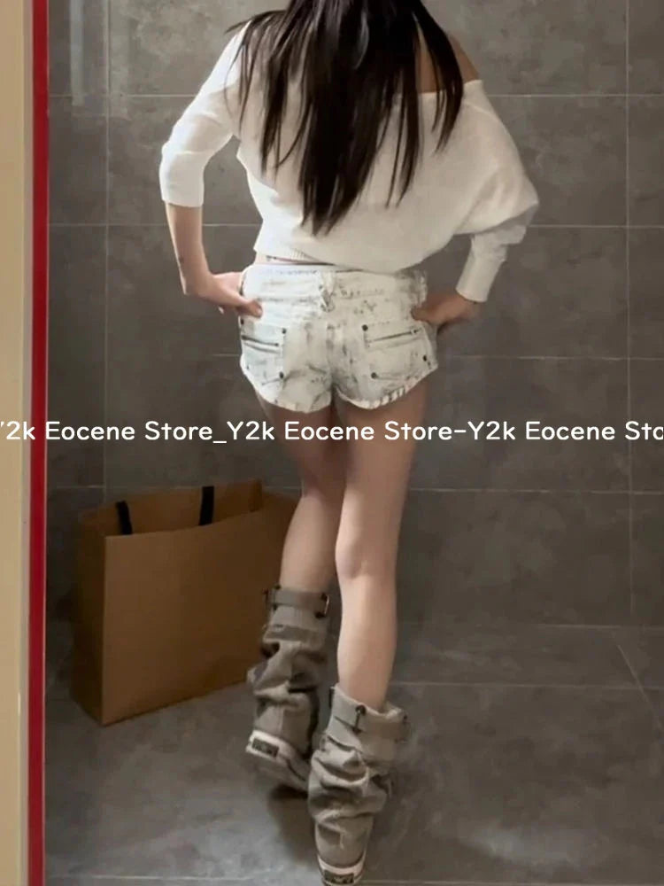 White jeans mini shorts