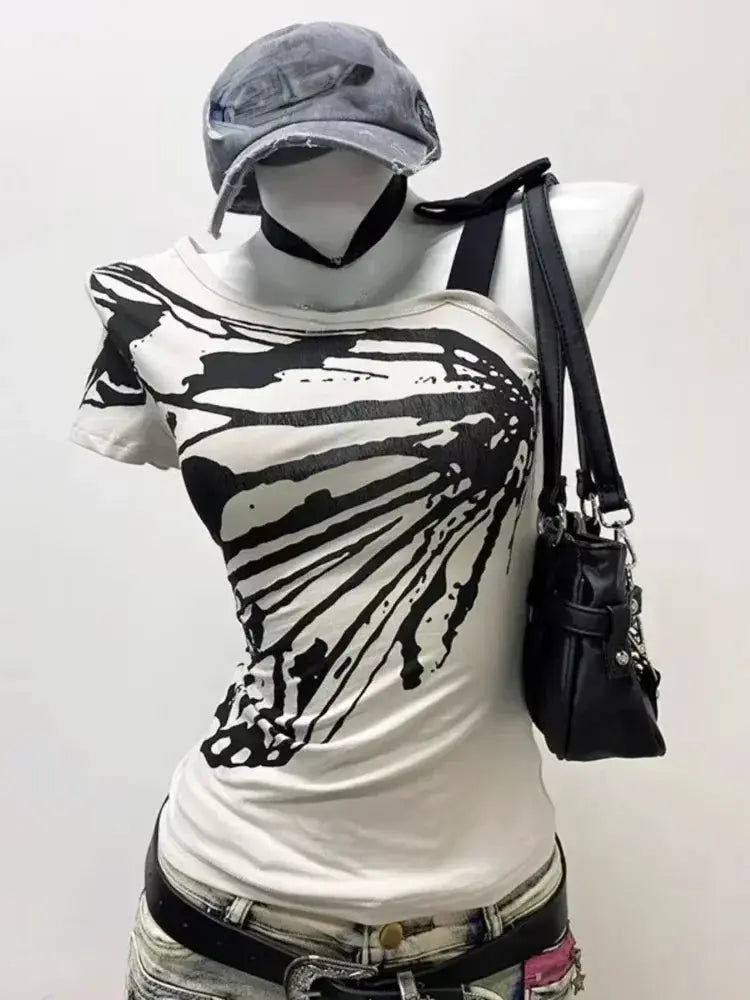 2024 Summer Sexy One Shoulder Design Y2k Vintage T-Shirts