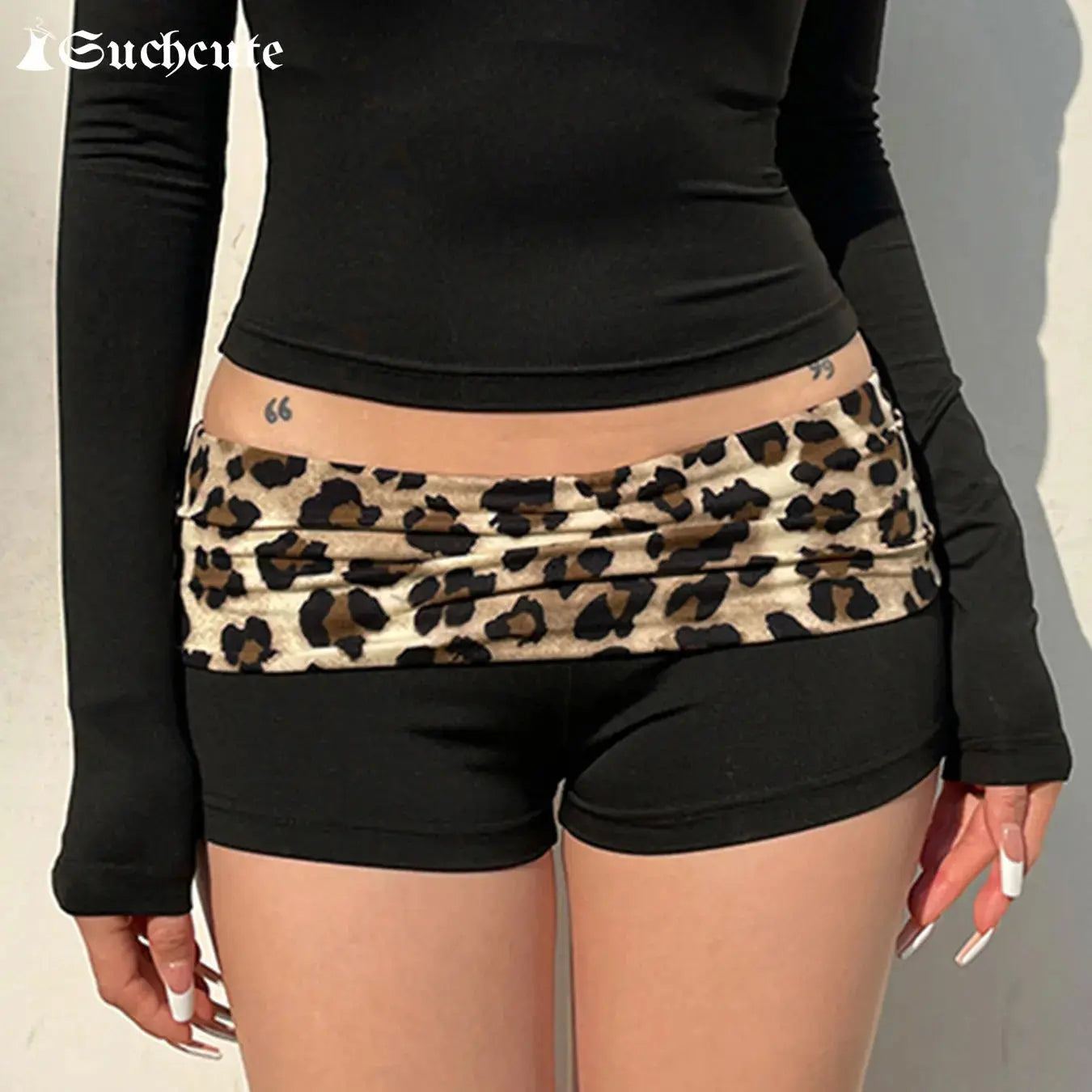 Leopard Print Skinny Shorts Y2K Aesthetic 2000s