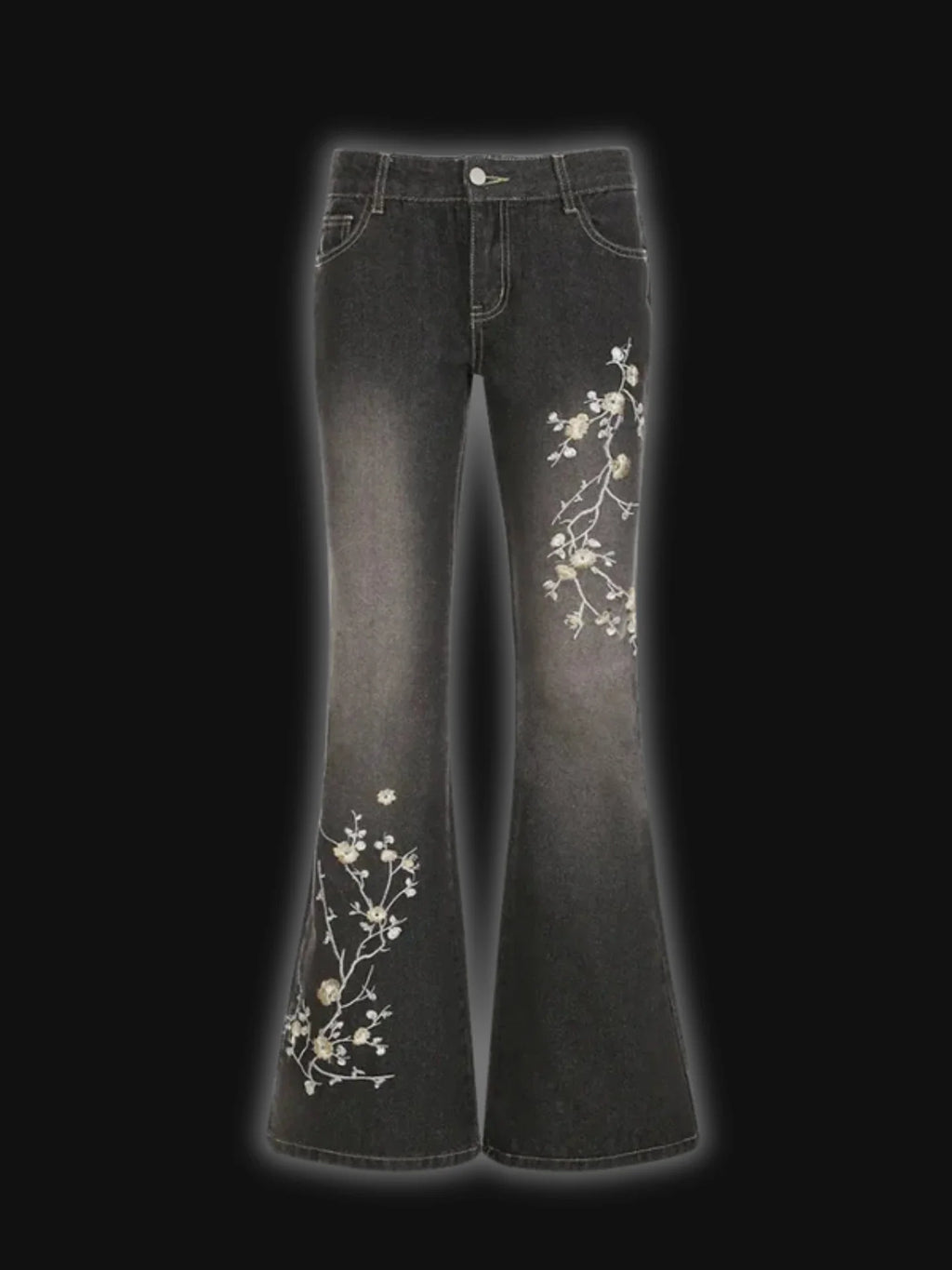 Weekeep Floral Embroidery Jeans Vintage 2000s